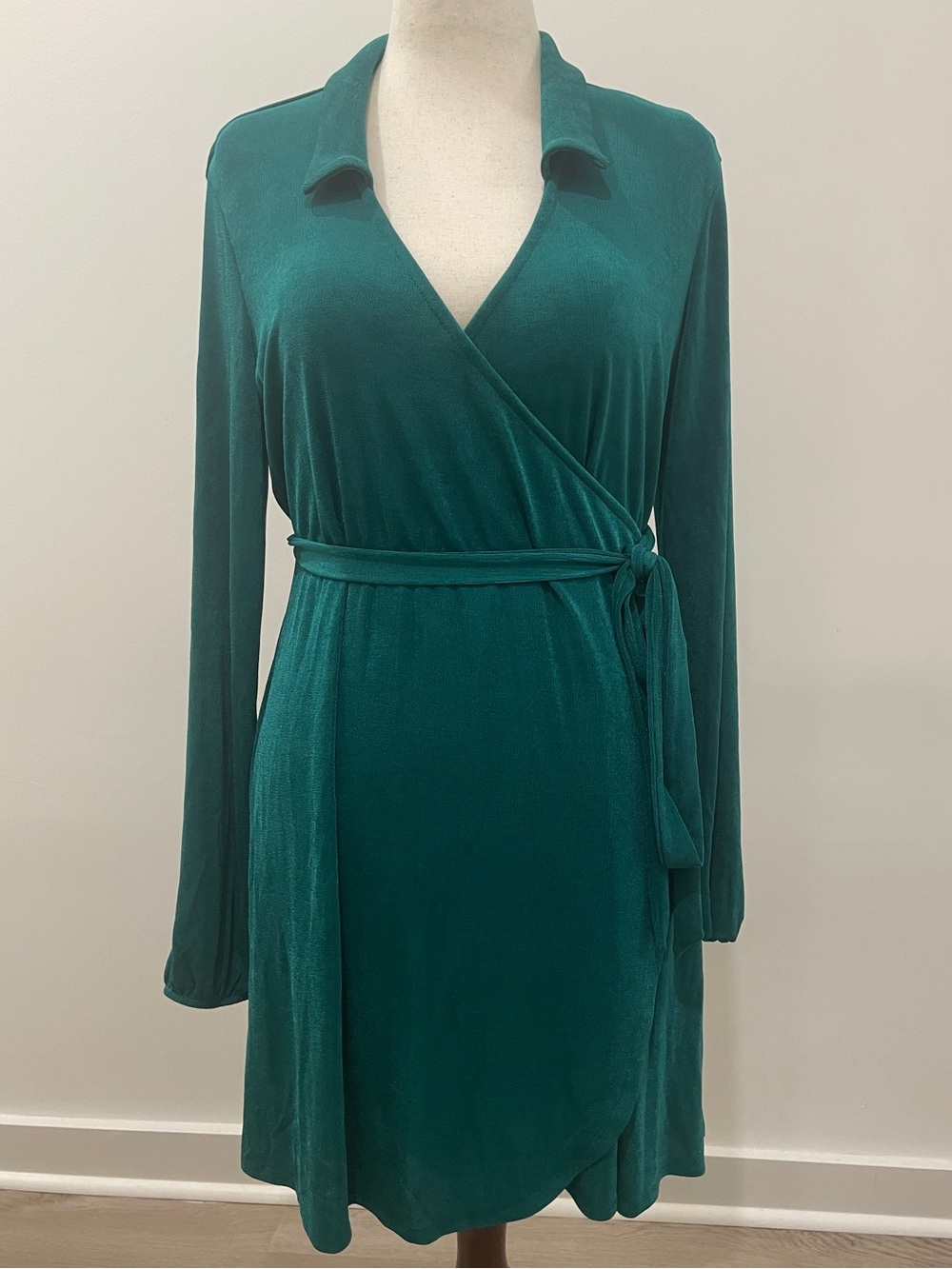Green V-Neck Tie-Waist Dress